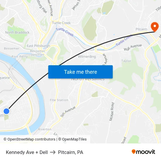 Kennedy Ave + Dell to Pitcairn, PA map
