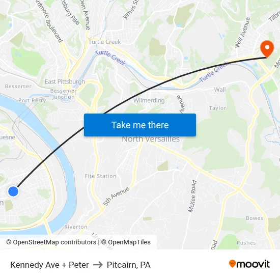Kennedy Ave + Peter to Pitcairn, PA map