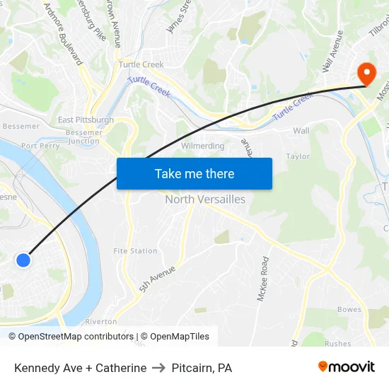 Kennedy Ave + Catherine to Pitcairn, PA map