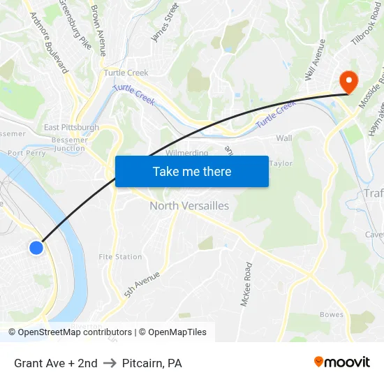 Grant Ave + 2nd to Pitcairn, PA map
