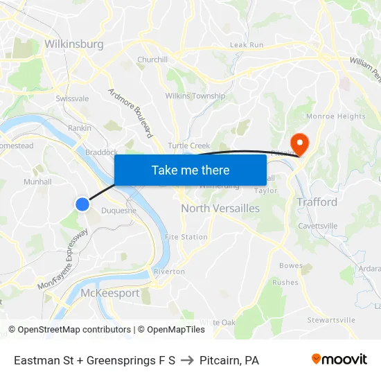 Eastman St + Greensprings F S to Pitcairn, PA map