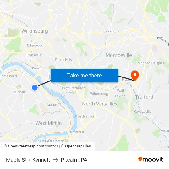 Maple St + Kennett to Pitcairn, PA map