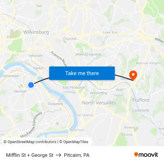 Mifflin St + George St to Pitcairn, PA map
