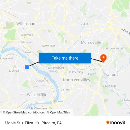 Maple St + Eliza to Pitcairn, PA map