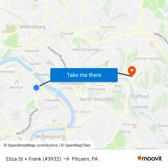 Eliza St + Frank (#3932) to Pitcairn, PA map