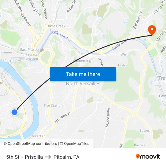 5th St + Priscilla to Pitcairn, PA map