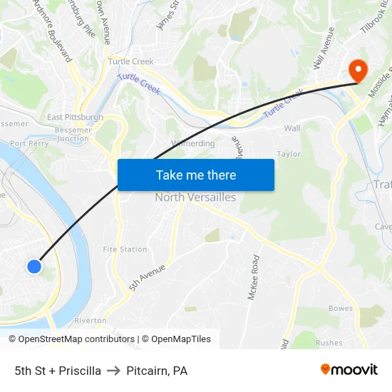 5th St + Priscilla to Pitcairn, PA map