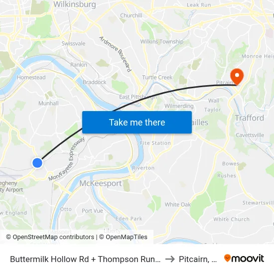 Buttermilk Hollow Rd + Thompson Run FS to Pitcairn, PA map