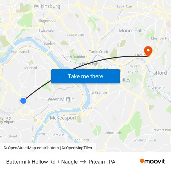 Buttermilk Hollow Rd + Naugle to Pitcairn, PA map