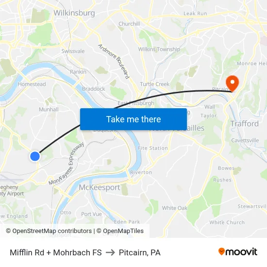 Mifflin Rd + Mohrbach FS to Pitcairn, PA map