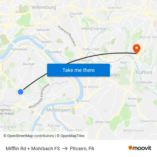 Mifflin Rd + Mohrbach FS to Pitcairn, PA map