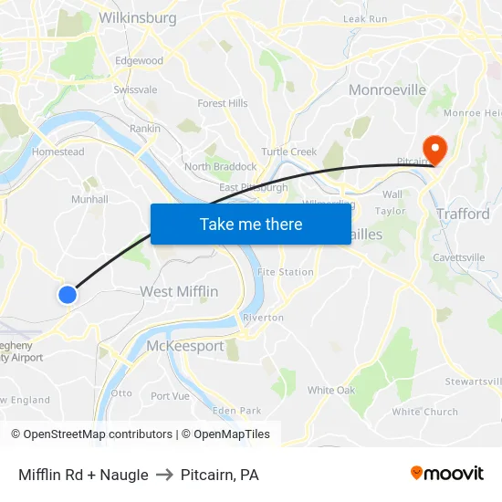 Mifflin Rd + Naugle to Pitcairn, PA map
