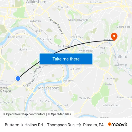 Buttermilk Hollow Rd + Thompson Run to Pitcairn, PA map