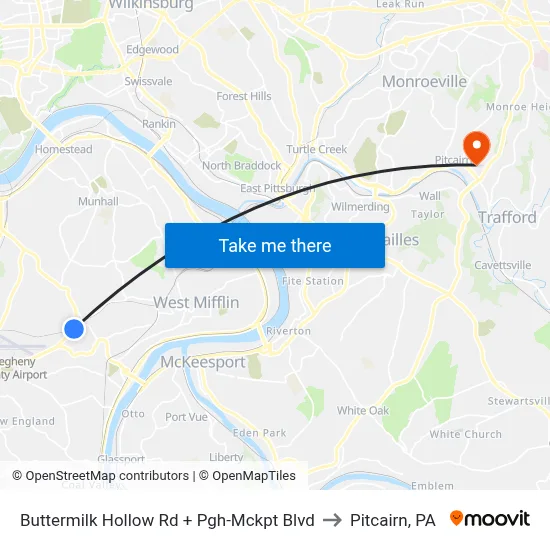 Buttermilk Hollow Rd + Pgh-Mckpt Blvd to Pitcairn, PA map