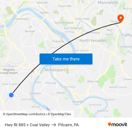 Hwy Rt 885 + Coal Valley to Pitcairn, PA map