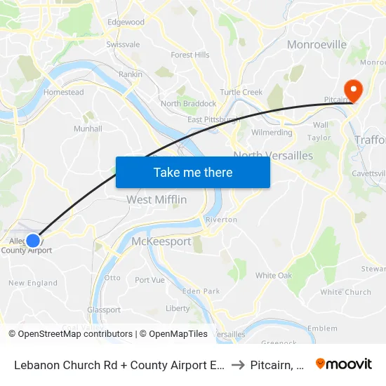 Lebanon Church Rd + County Airport Ent to Pitcairn, PA map