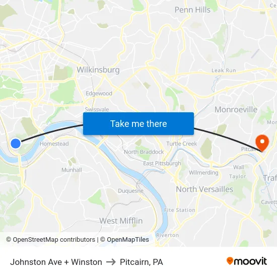 Johnston Ave + Winston to Pitcairn, PA map