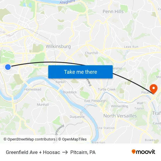 Greenfield Ave + Hoosac to Pitcairn, PA map