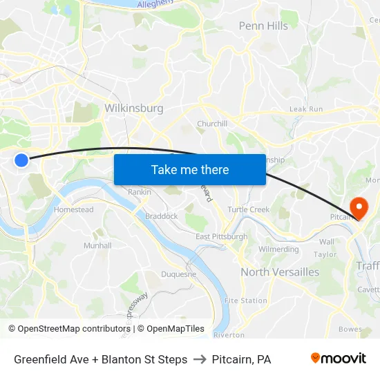 Greenfield Ave + Blanton St Steps to Pitcairn, PA map