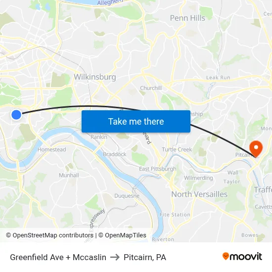 Greenfield Ave + Mccaslin to Pitcairn, PA map