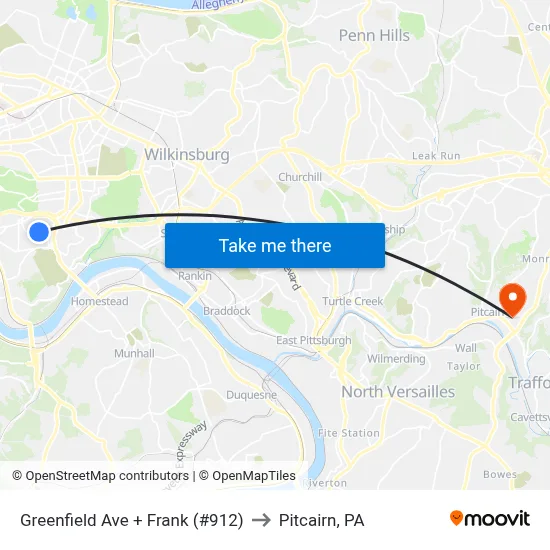 Greenfield Ave + Frank (#912) to Pitcairn, PA map