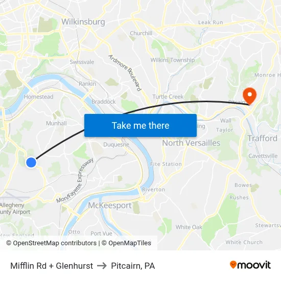 Mifflin Rd + Glenhurst to Pitcairn, PA map
