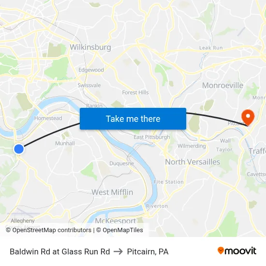 Baldwin Rd at Glass Run Rd to Pitcairn, PA map