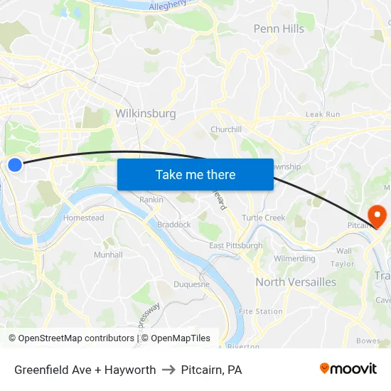 Greenfield Ave + Hayworth to Pitcairn, PA map