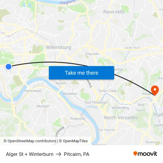 Alger St + Winterburn to Pitcairn, PA map