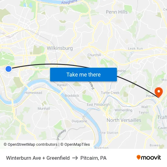 Winterburn Ave + Greenfield to Pitcairn, PA map