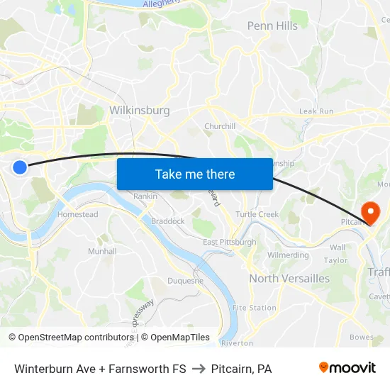 Winterburn Ave + Farnsworth FS to Pitcairn, PA map