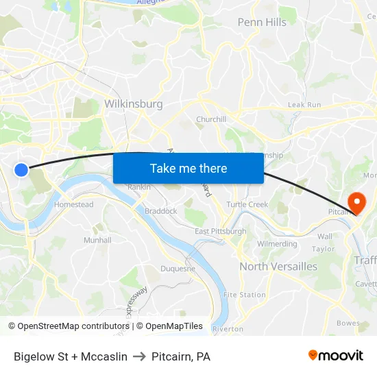 Bigelow St + Mccaslin to Pitcairn, PA map