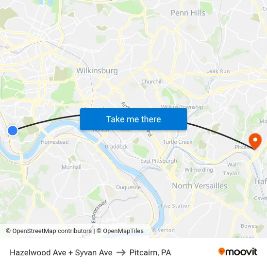 Hazelwood Ave + Syvan Ave to Pitcairn, PA map