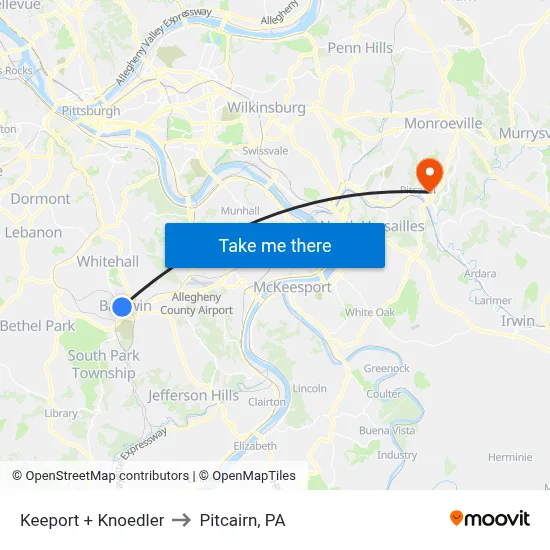Keeport + Knoedler to Pitcairn, PA map