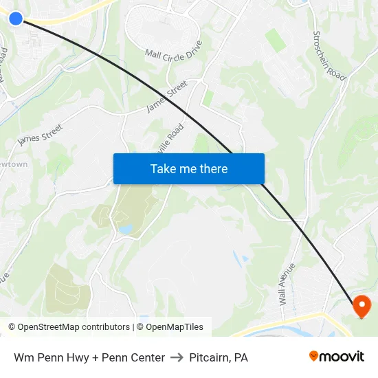 Wm Penn Hwy + Penn Center to Pitcairn, PA map