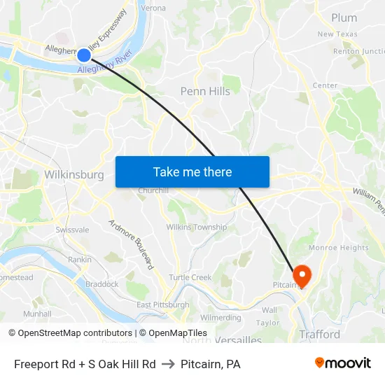 Freeport Rd + S Oak Hill Rd to Pitcairn, PA map