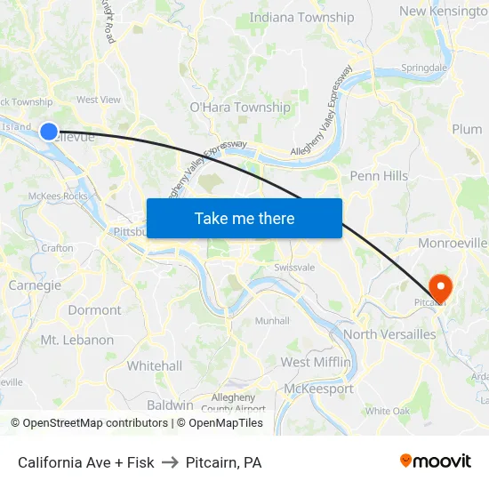 California Ave + Fisk to Pitcairn, PA map