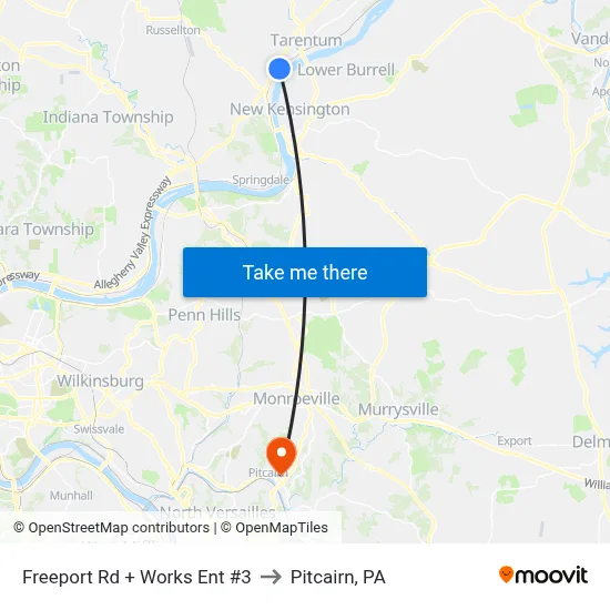 Freeport Rd + Works Ent #3 to Pitcairn, PA map