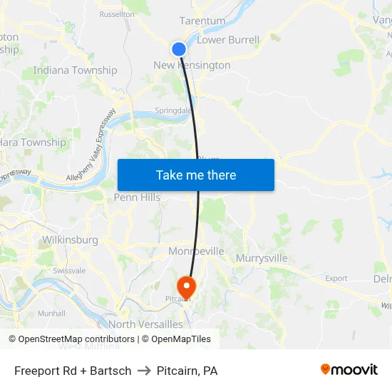 Freeport Rd + Bartsch to Pitcairn, PA map