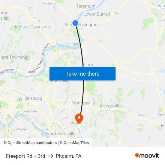Freeport Rd + 3rd to Pitcairn, PA map