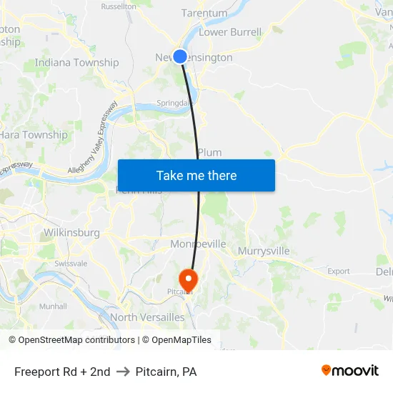 Freeport Rd + 2nd to Pitcairn, PA map