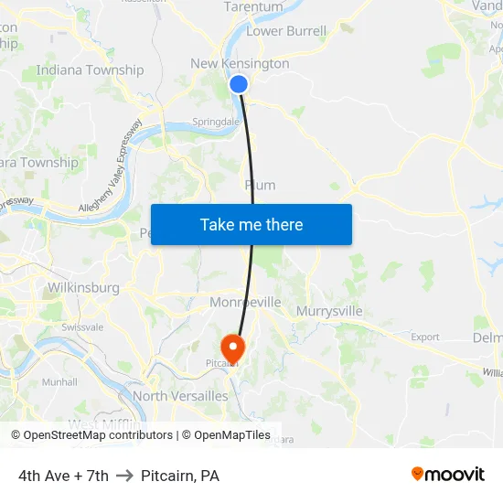 4th Ave + 7th to Pitcairn, PA map