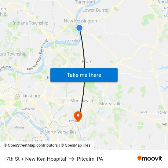 7th St + New Ken Hospital to Pitcairn, PA map