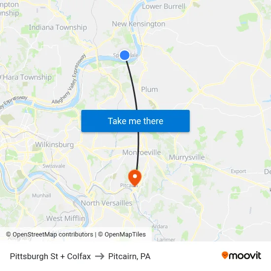 Pittsburgh St + Colfax to Pitcairn, PA map