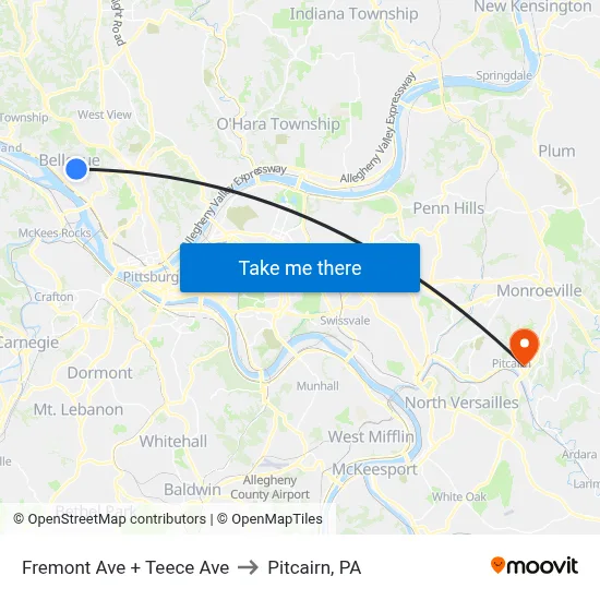 Fremont Ave + Teece Ave to Pitcairn, PA map