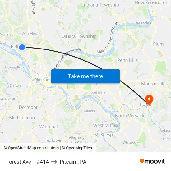 Forest Ave + #414 to Pitcairn, PA map