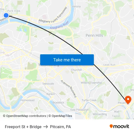 Freeport St + Bridge to Pitcairn, PA map