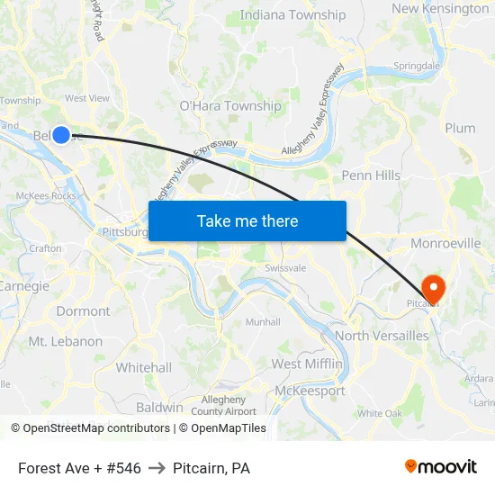 Forest Ave + #546 to Pitcairn, PA map