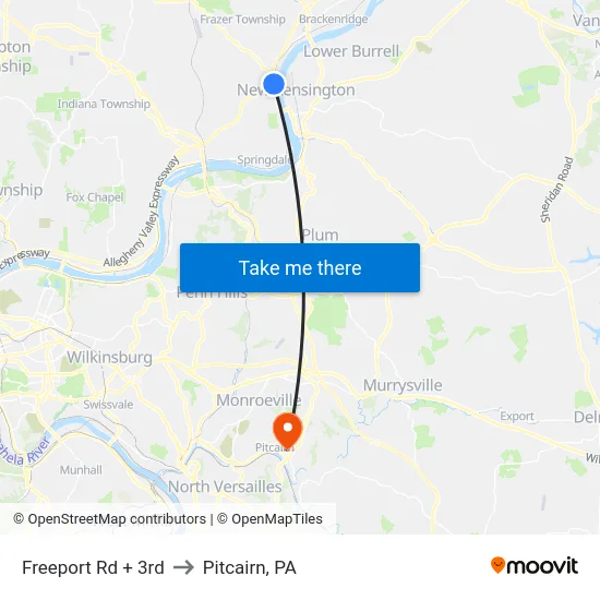 Freeport Rd + 3rd to Pitcairn, PA map