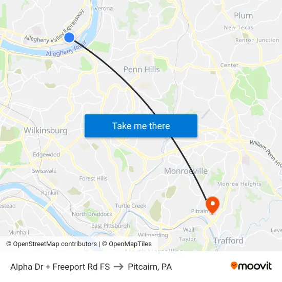 Alpha Dr + Freeport Rd FS to Pitcairn, PA map